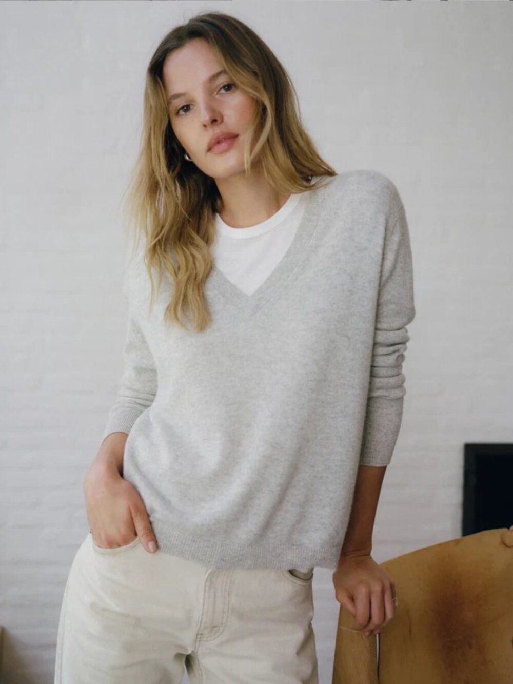Jenni Kayne Flynn Cashmere V-Neck Sweater Grey S